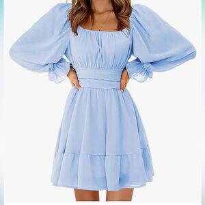 EXLURA Women's Casual Long Sleeve Dresses Square Neck Ruffle Tie Back Dress